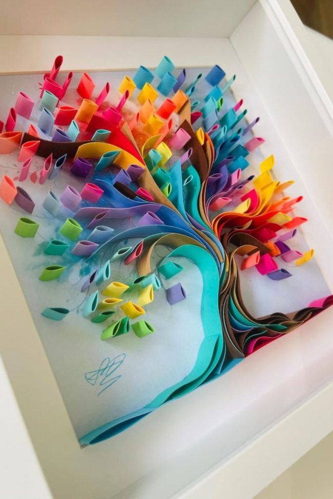 Folded paper structures forming star-like wall design