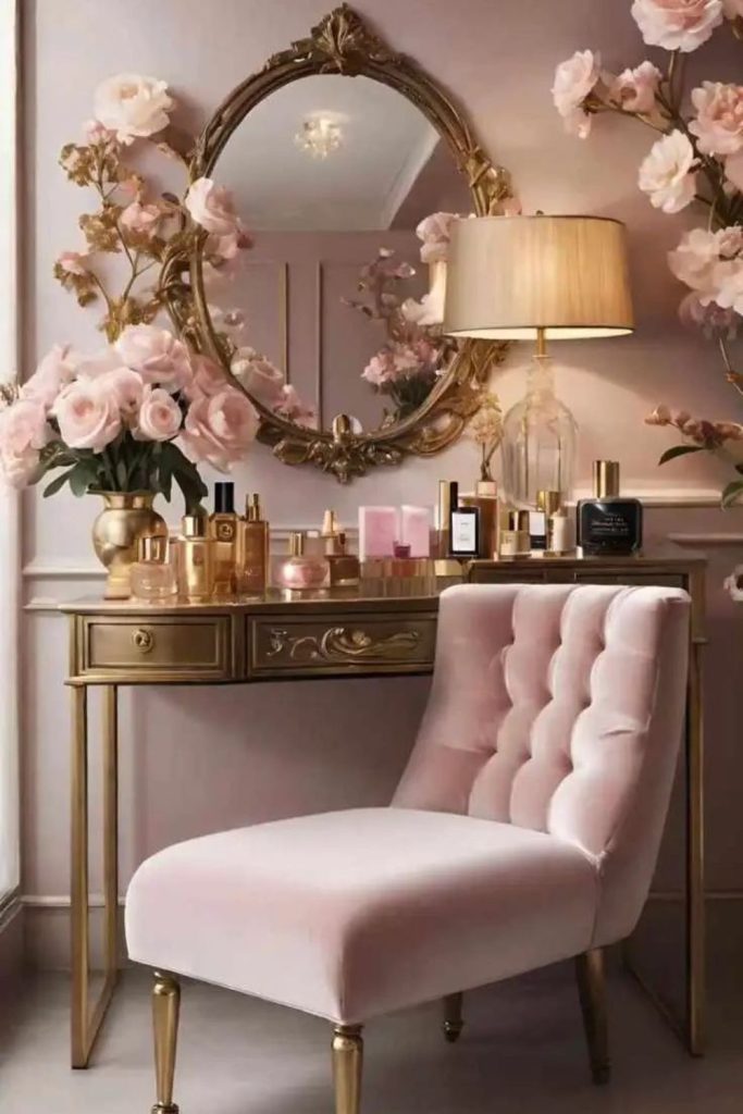 Vintage Parisian vanity with golden accents