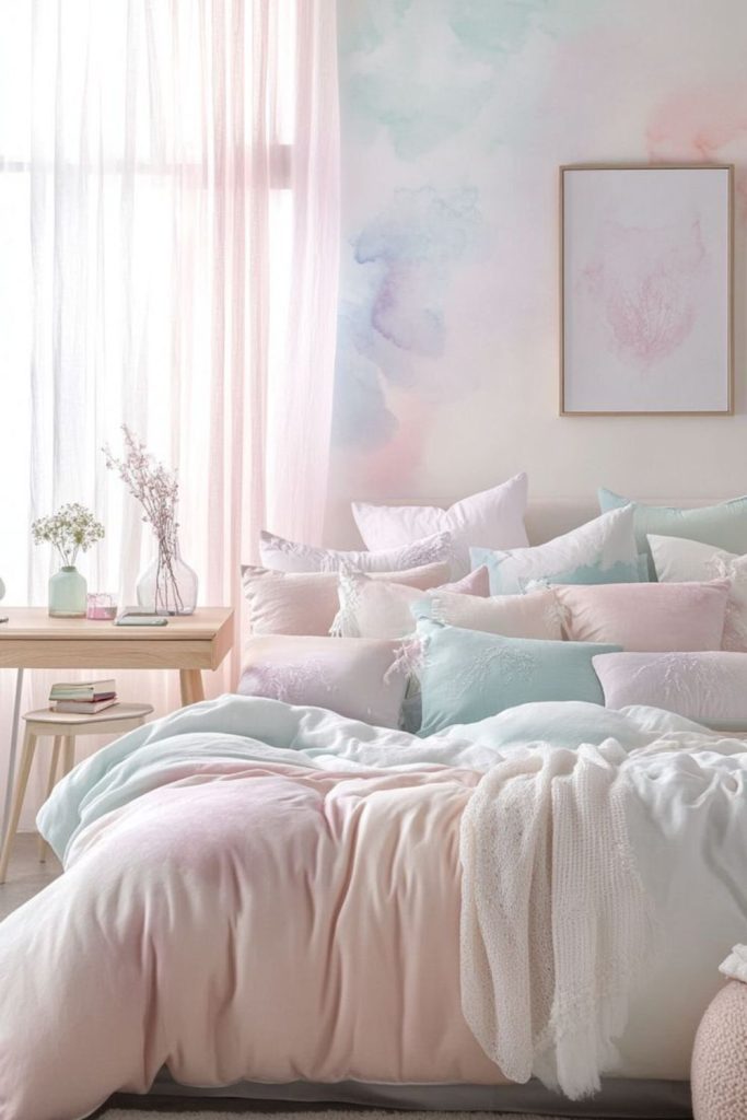 Soft pastel cloud-like bedroom bedding