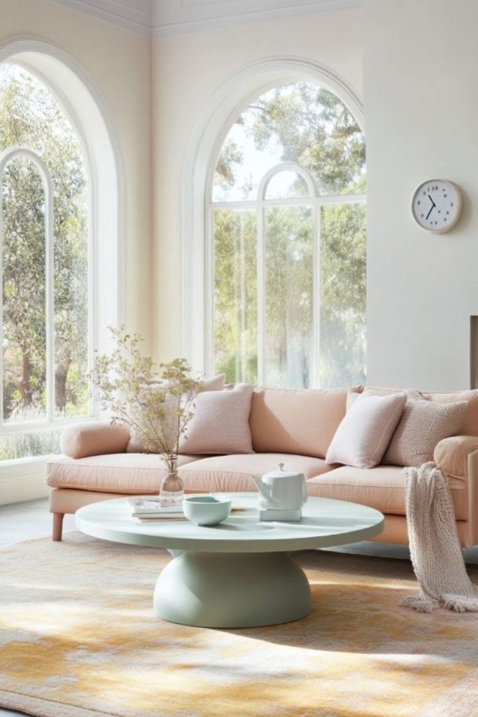 Soft pastel sofas with airy ambiance.
