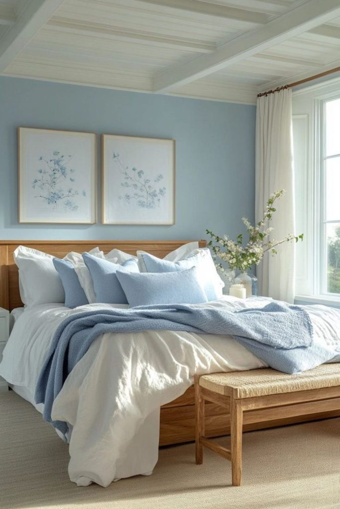 Periwinkle cozy driftwood bedroom space