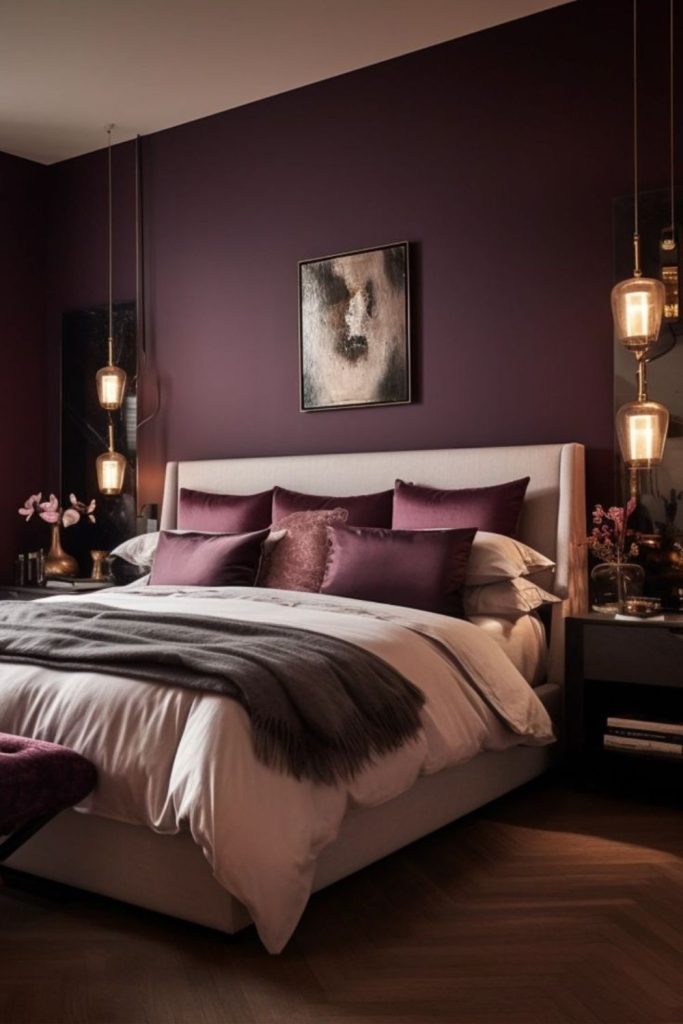 Plum-burgundy sanctuary with soft shadows.