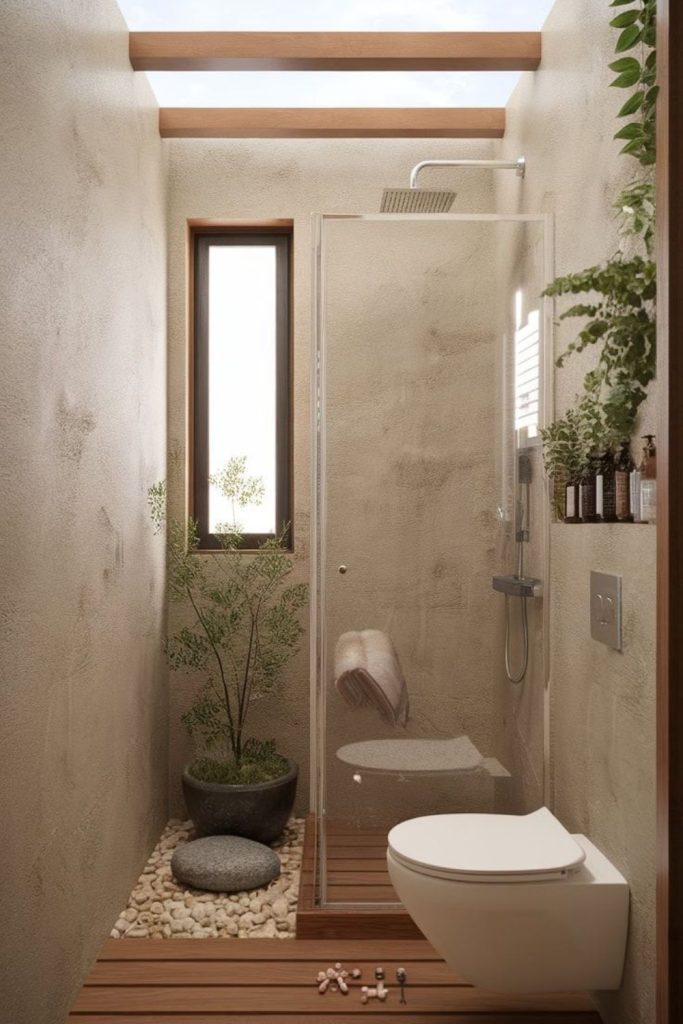 Compact serene spa inspired bathroom