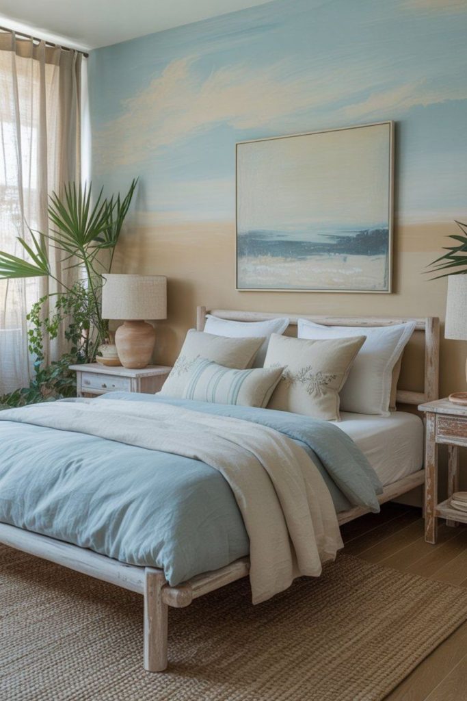 Pale sky-blue cozy bedroom haven