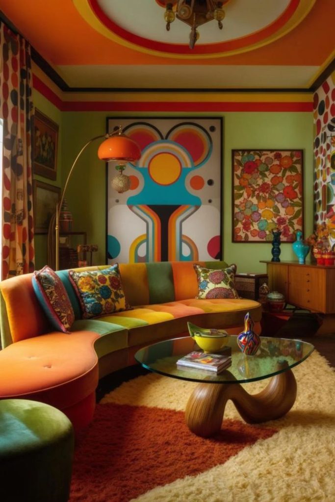 Psychedelic split level midcentury interior