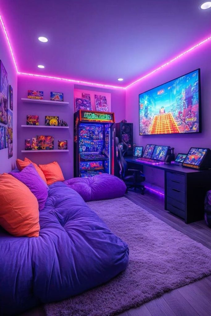 Retro arcade neon playful corner