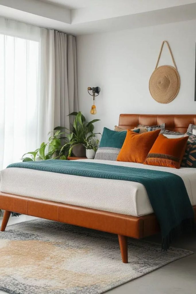 Ember tone mid century modern bedroom