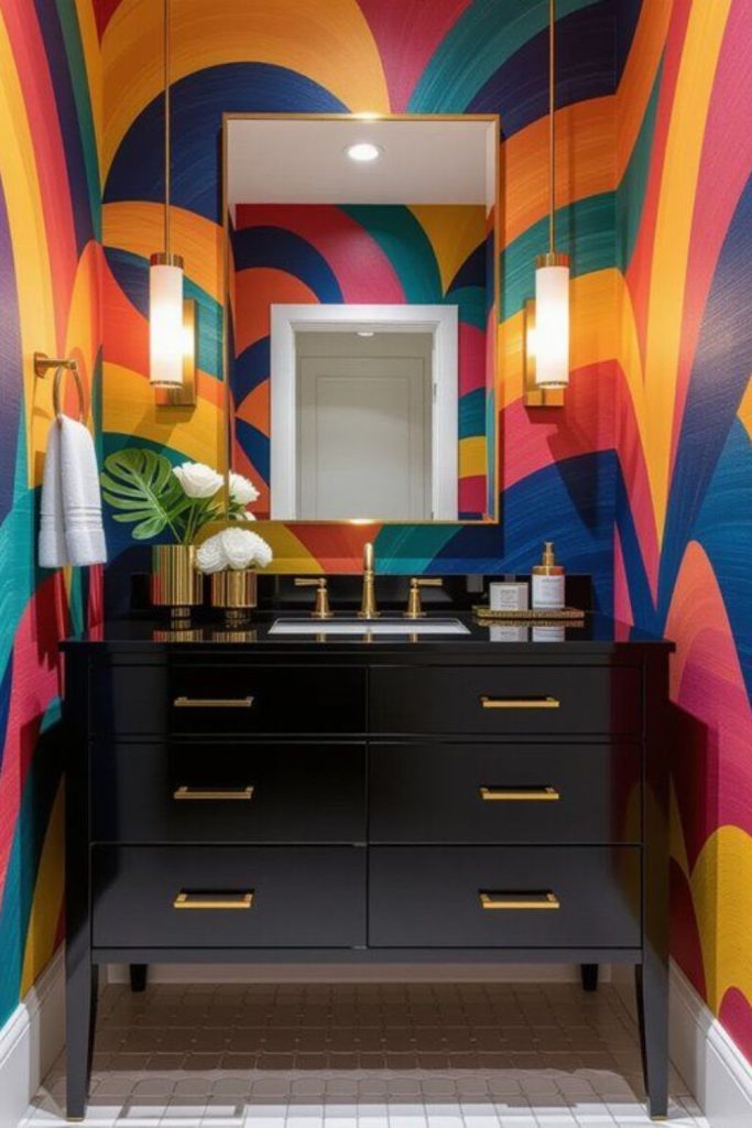 Retro colorful playful vanity decor