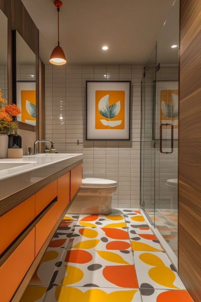 Nostalgic playful patterned small bathroom