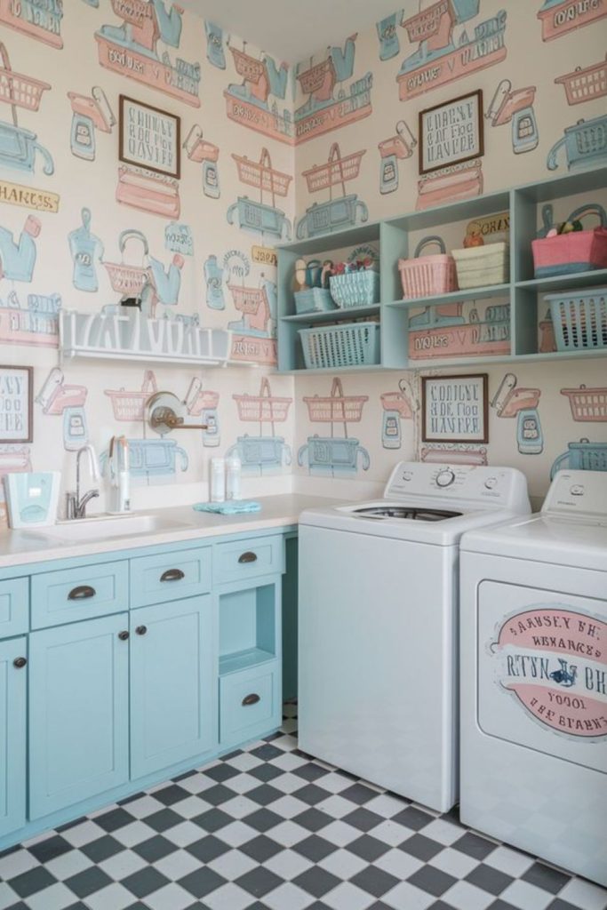 Retro checkerboard floors vintage appliances charm