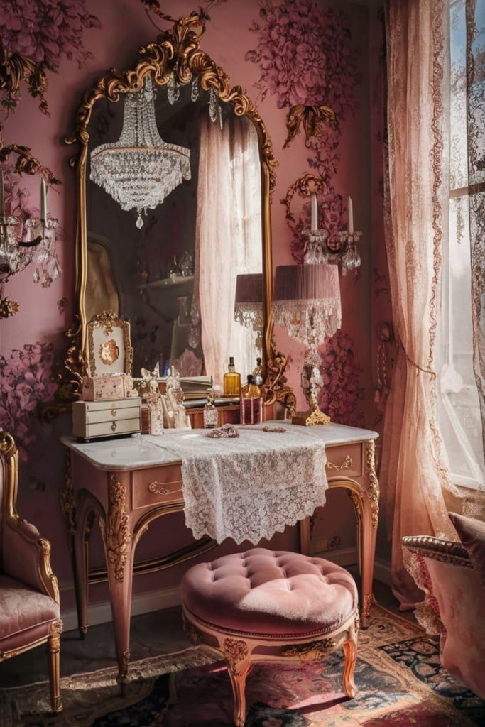 Antique romantic elegant vanity setup