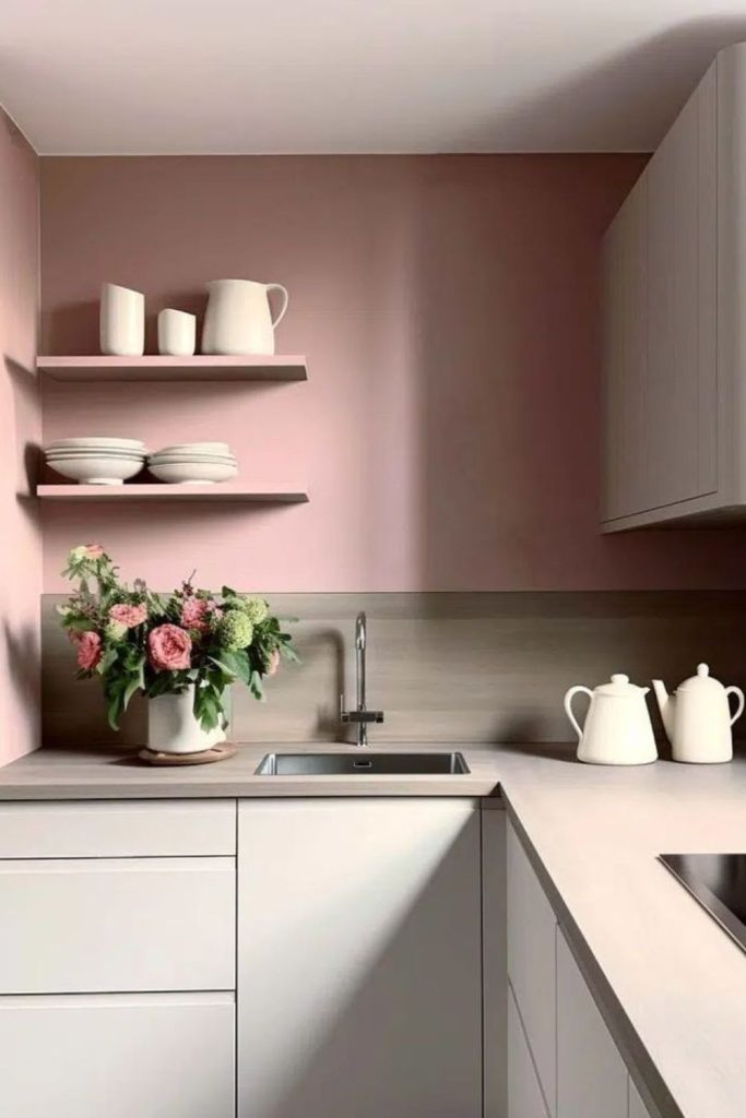 Cozy dusky pink kitchen nook