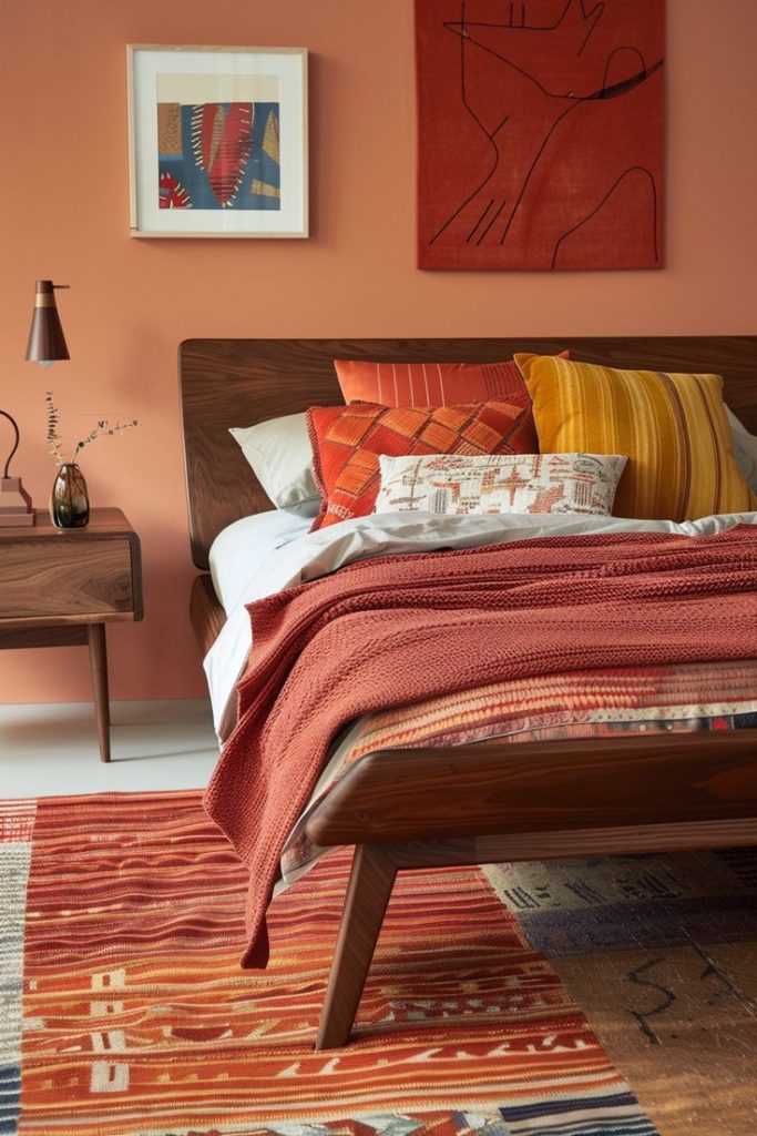 Rosewood toned mid century bedroom style