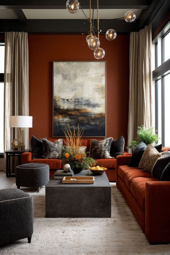 Orange and rust colored cozy room