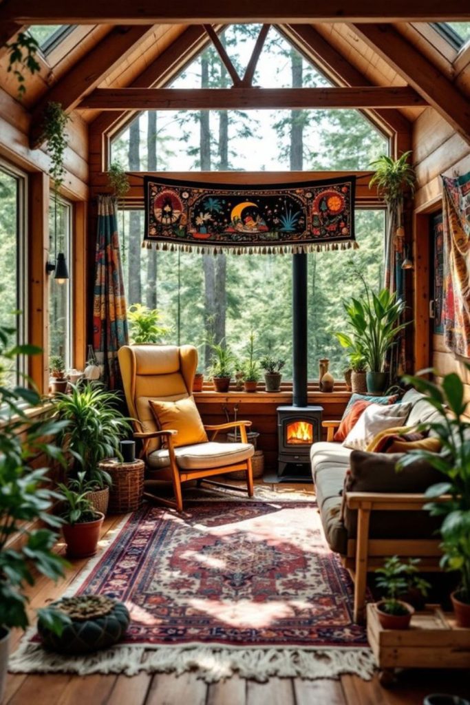 Rustic wood eclectic cozy space
