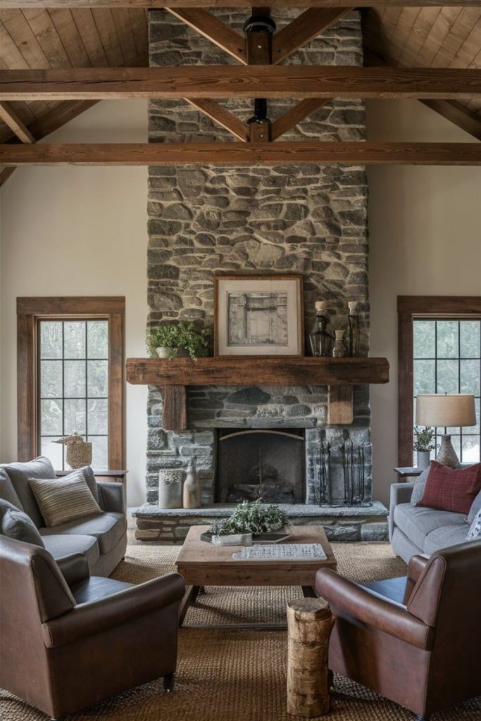 Fireplace room with rustic comfortable charm.