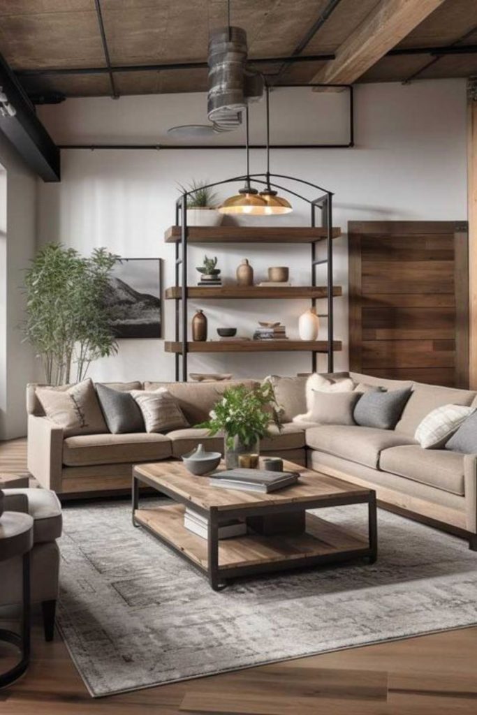 Brick and leather rectangle industrial room.