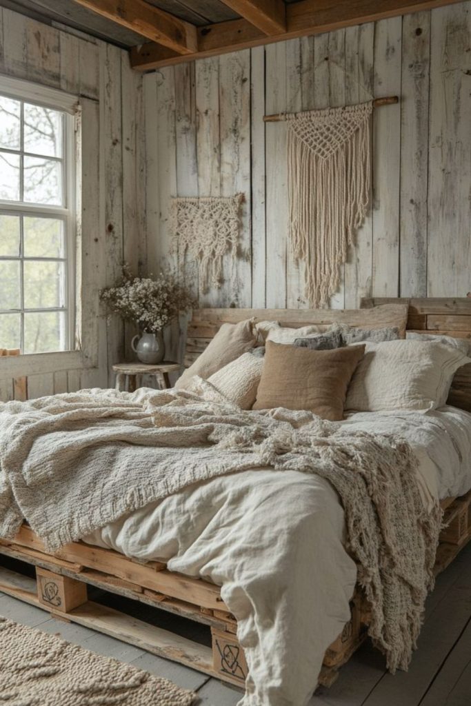 Neutral rustic linen textured bedding
