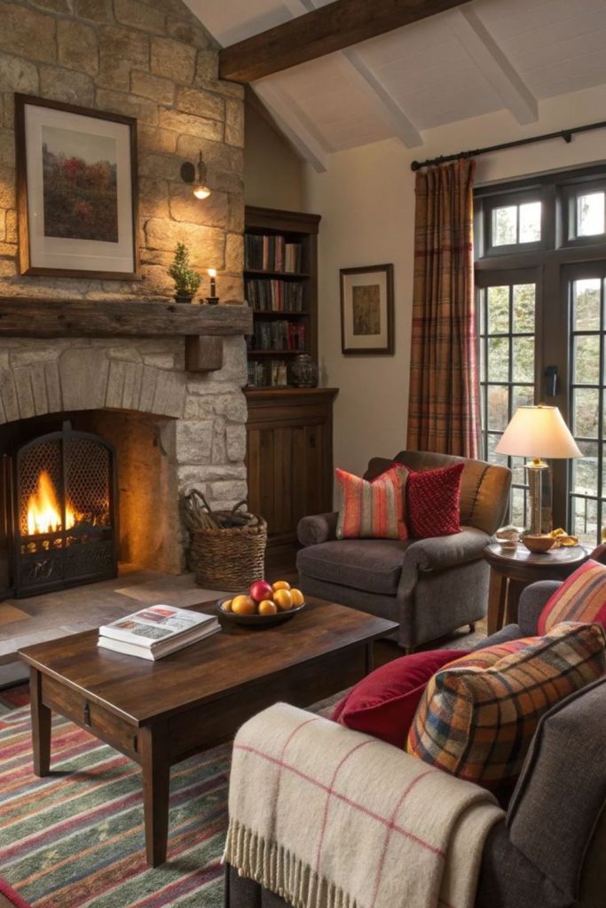 Low coffee table rustic living interior