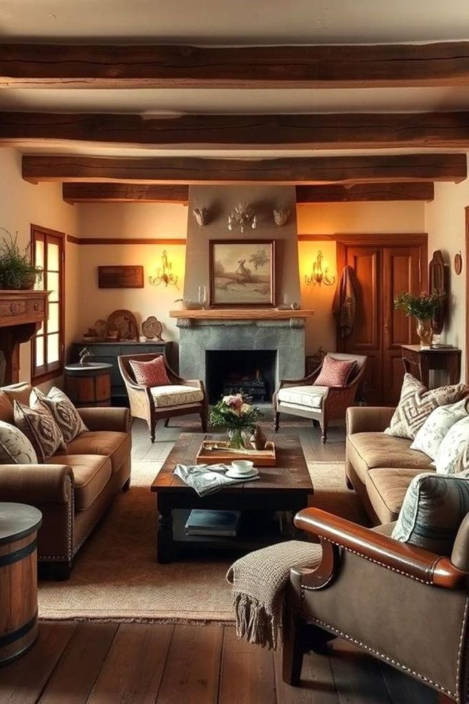 Rustic reverberation living room with lanterns