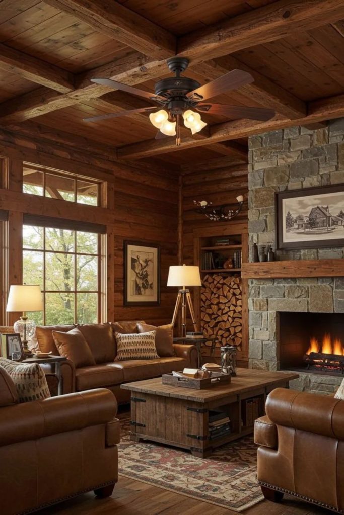 Rustic romantic living room with candles