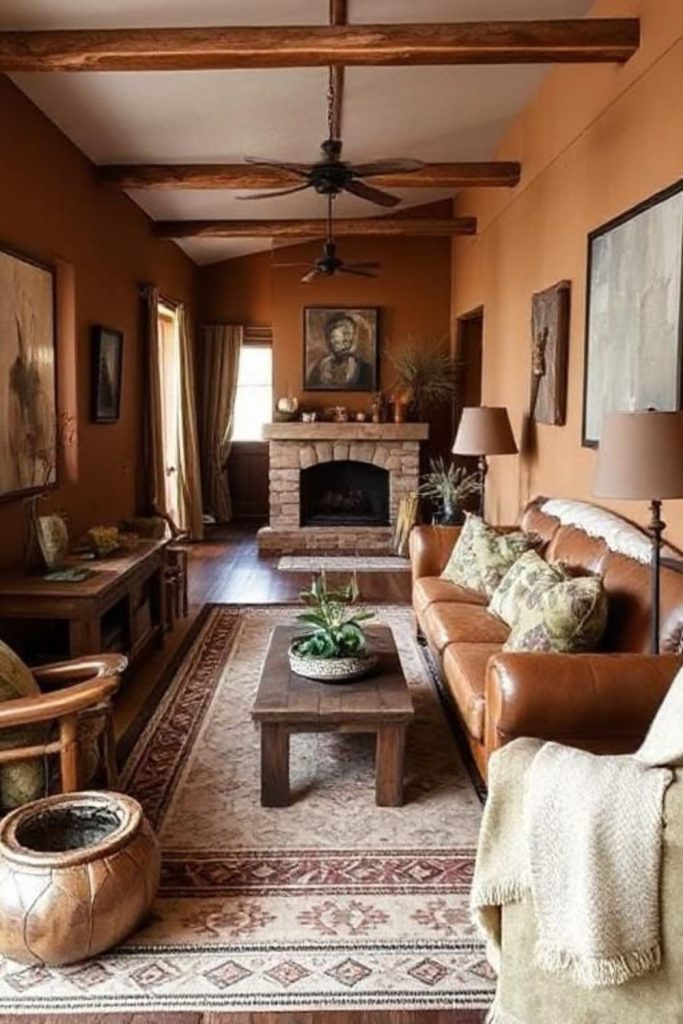 Rustic rectangle lounge with timber beams.