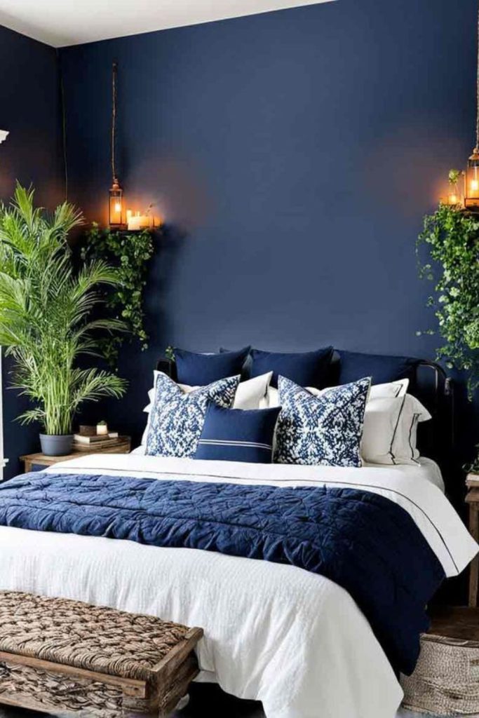 Muted sapphire bedroom corner