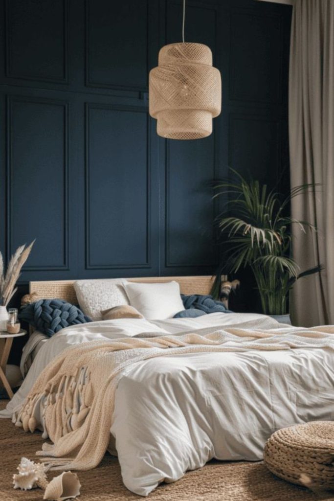 Muted sapphire spacious bedroom nook