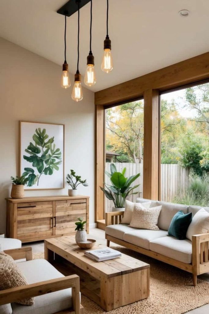 Clean lines and light wooden furniture