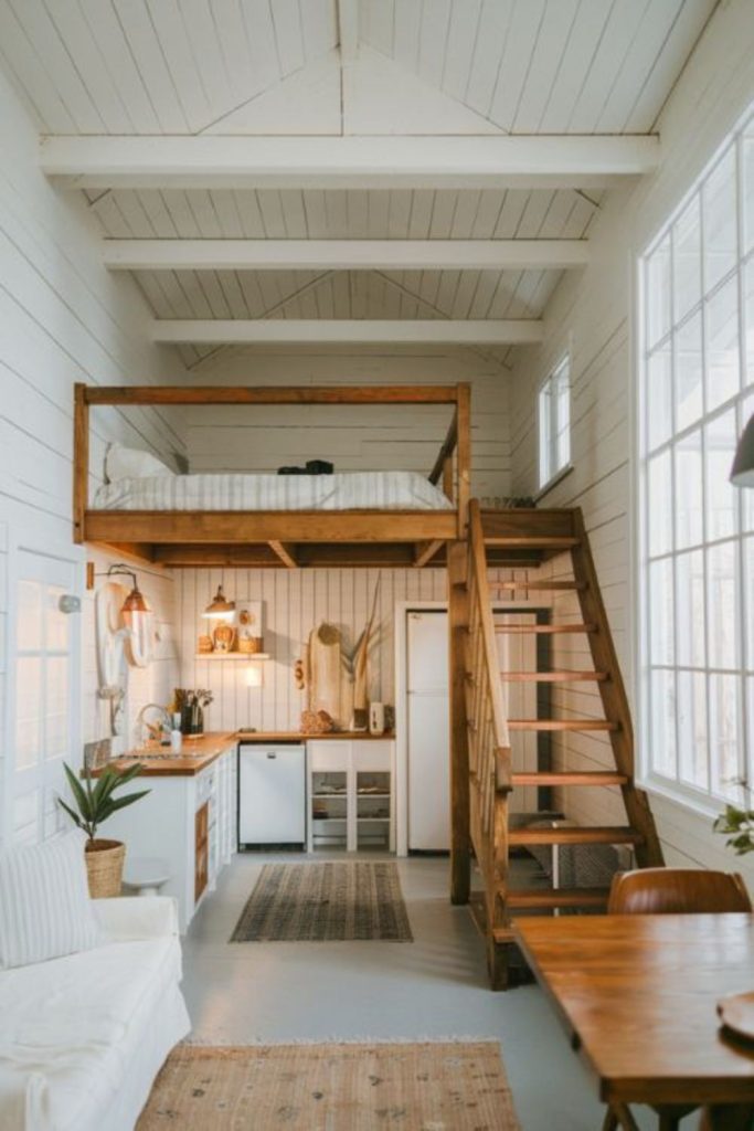 Light wood minimal compact loft
