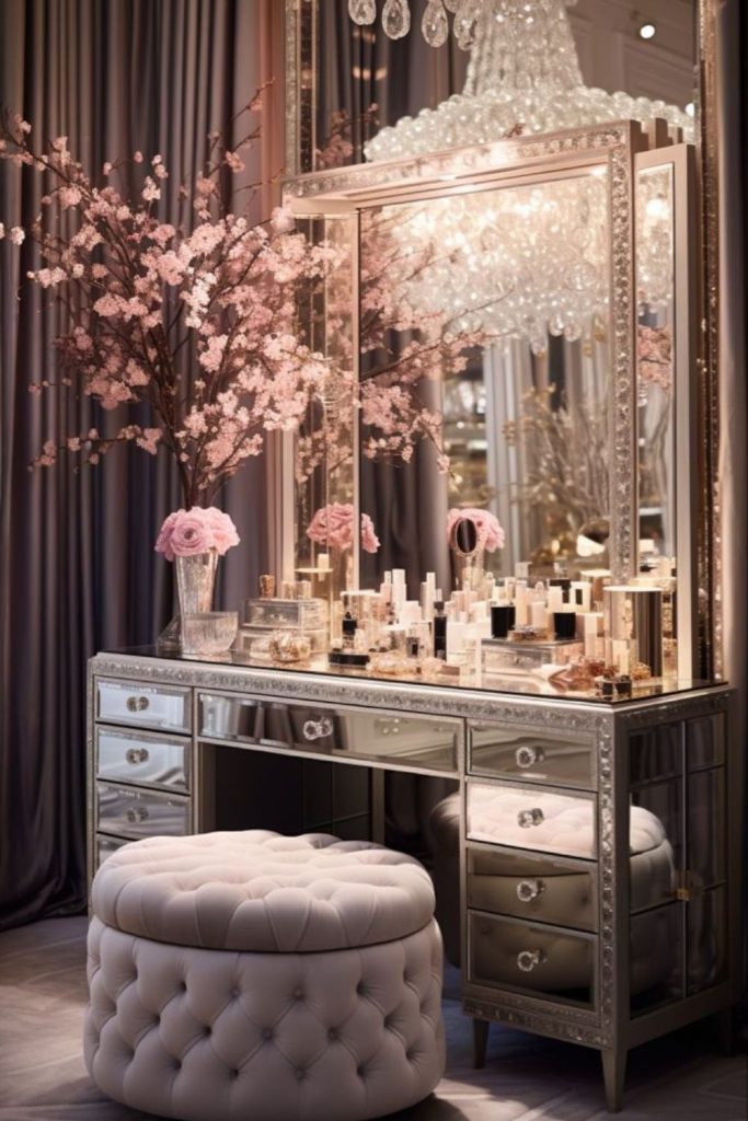 Crystal adorned sparkling vanity decor