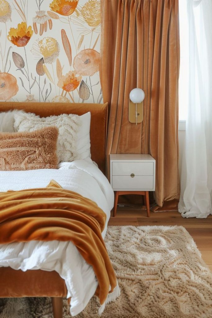 Sienna warm mid century bedroom interior