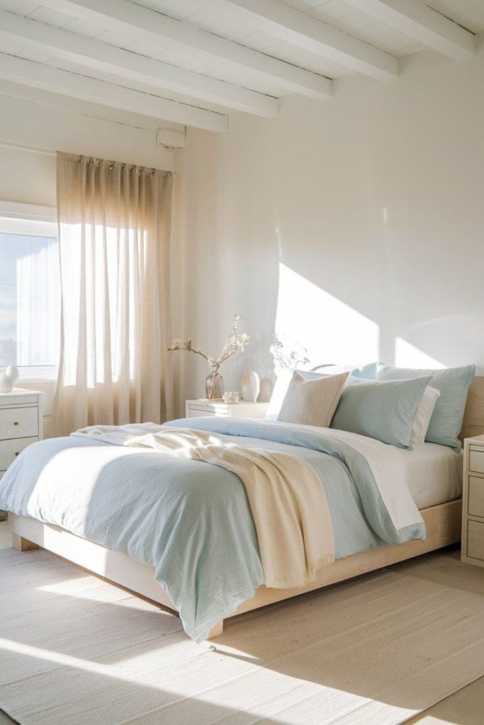 Soft sky-blue serene bedroom space