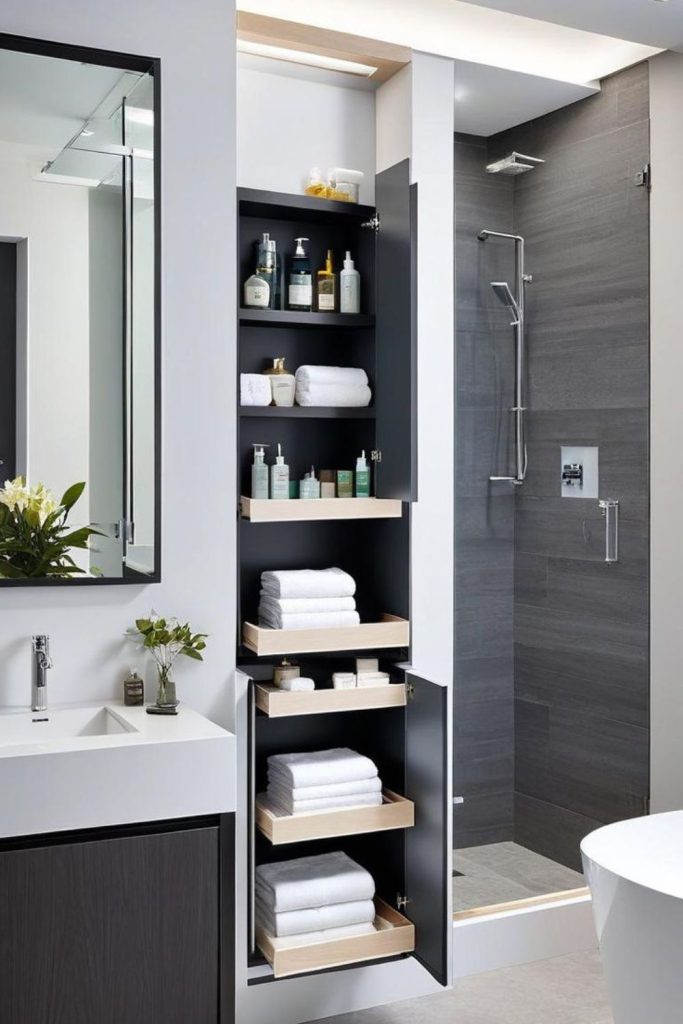 Compact smart storage bathroom solution