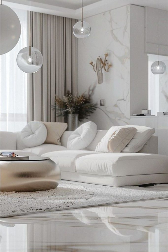 Polished bright white cozy lounge