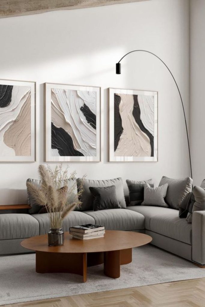 Urban beige living room black furniture.