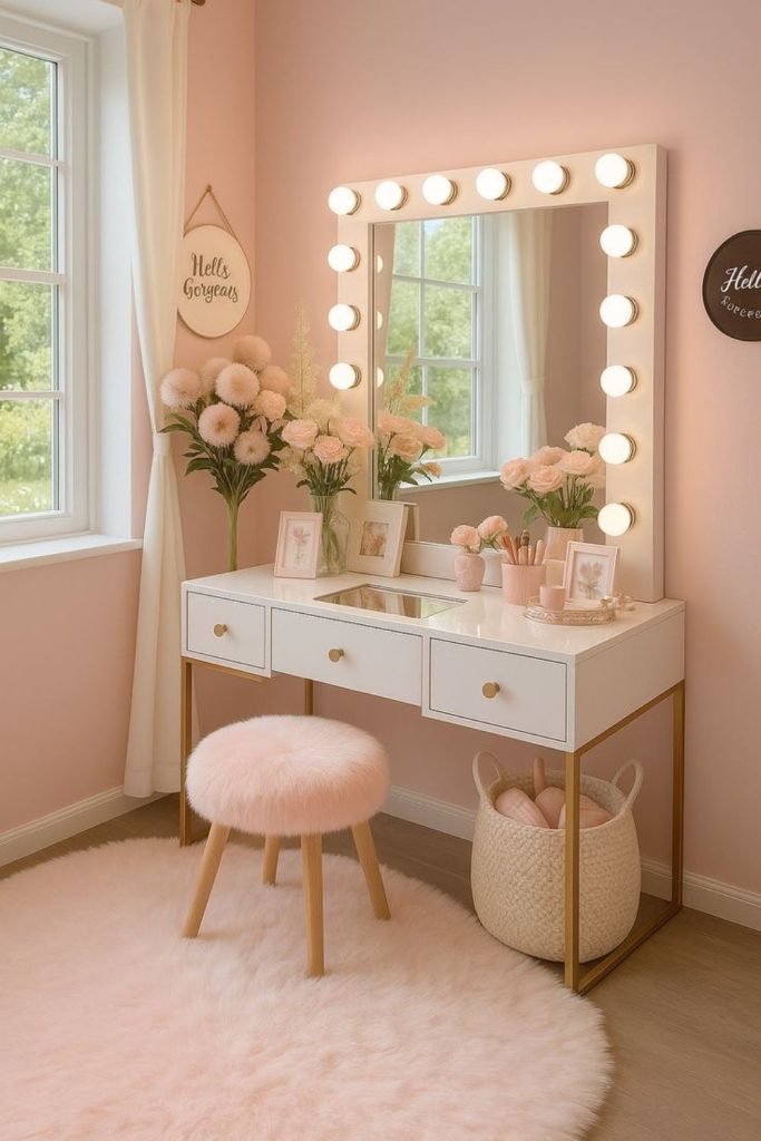 Pastel minimalist chic vanity decor