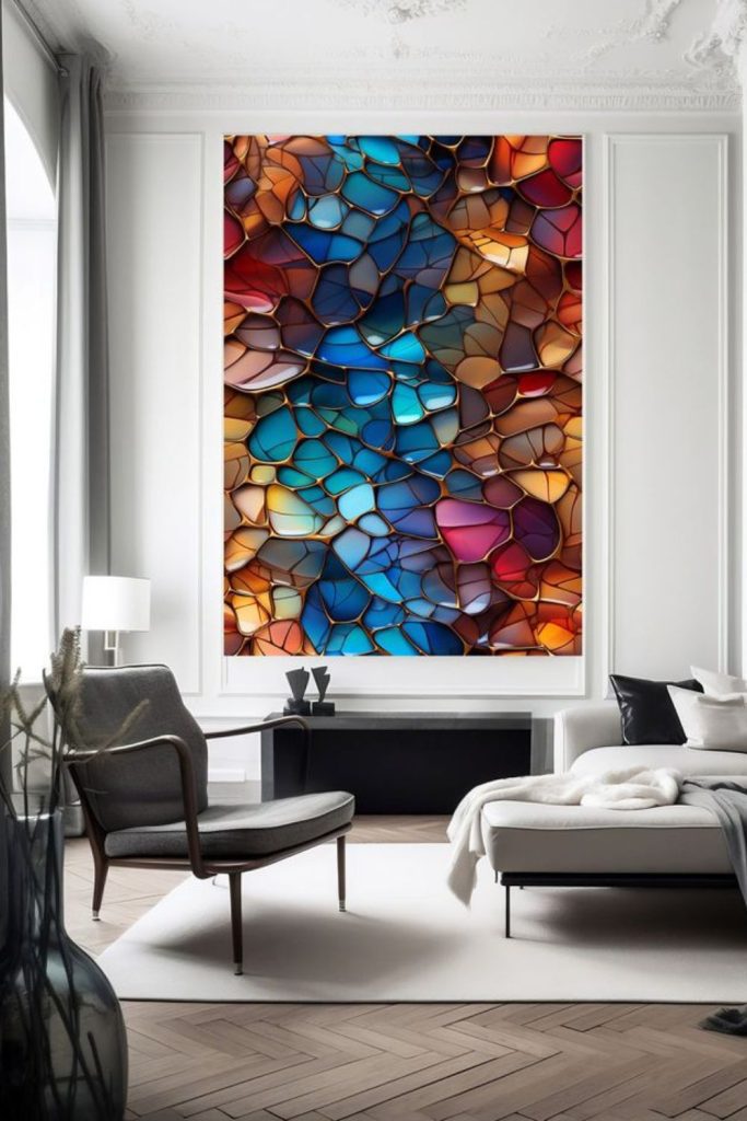 Colored glass fragments forming abstract vibrant patterns