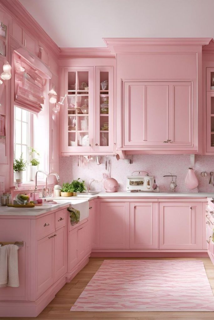 Strawberry pink cozy kitchen nook