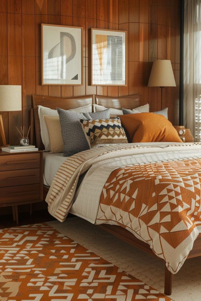 Sunburst accent mid century bedroom design
