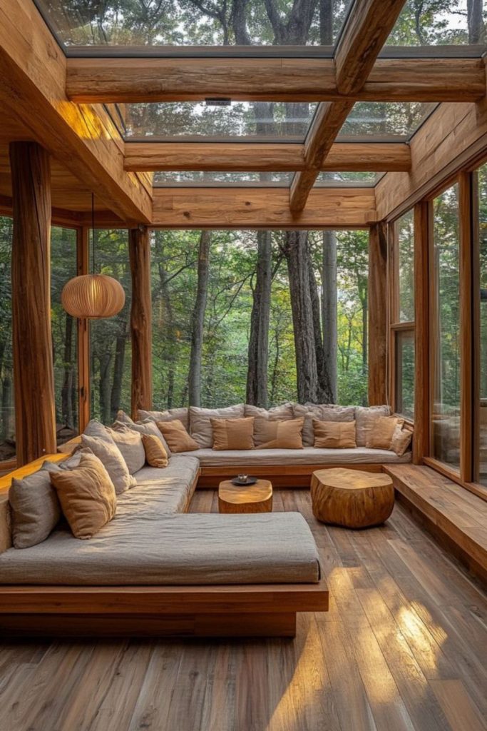 Sunlit rustic room with vibrant hues