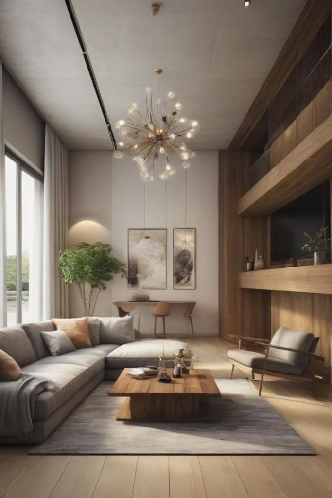 Layered textures define elongated modern loft.