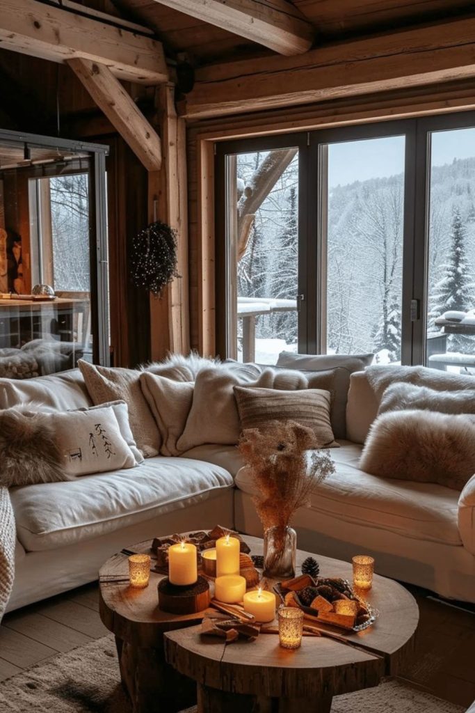 Drifted timber walls rustic cozy interior.