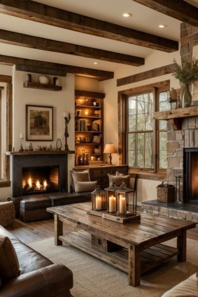 Timber beams with soft ambient sunlight.