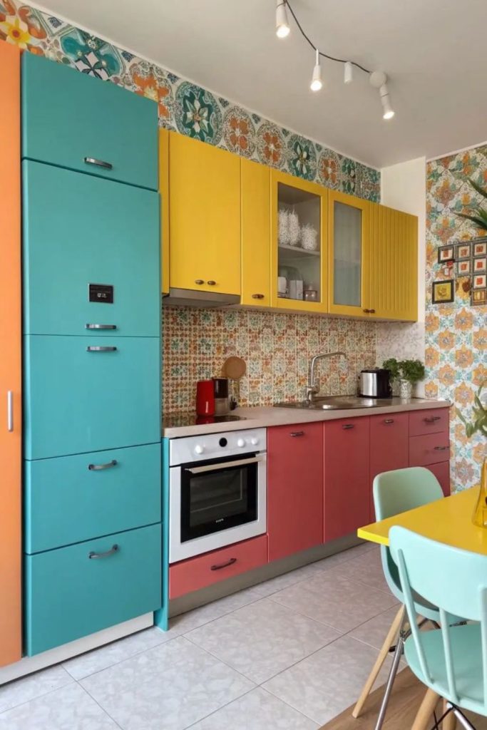 Bold accents energize limited kitchen areas