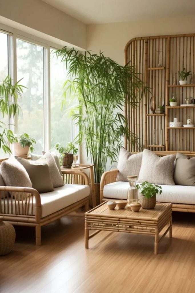 Large plants with bamboo and rattan