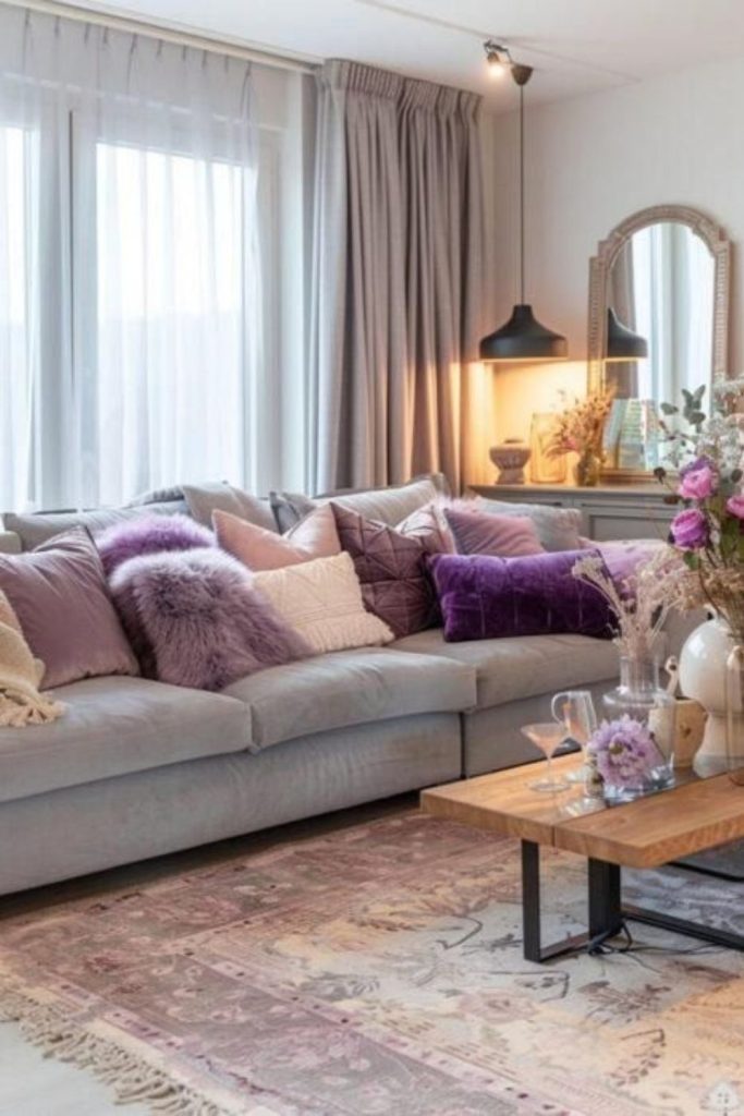Lavender and gray cozy reflective lounge
