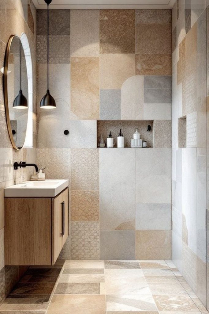 Tall vertical tile bathroom illusion