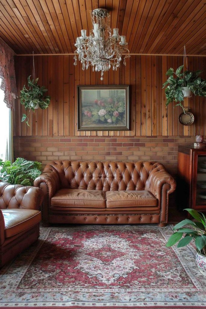 Leather cushions warm vintage lounge