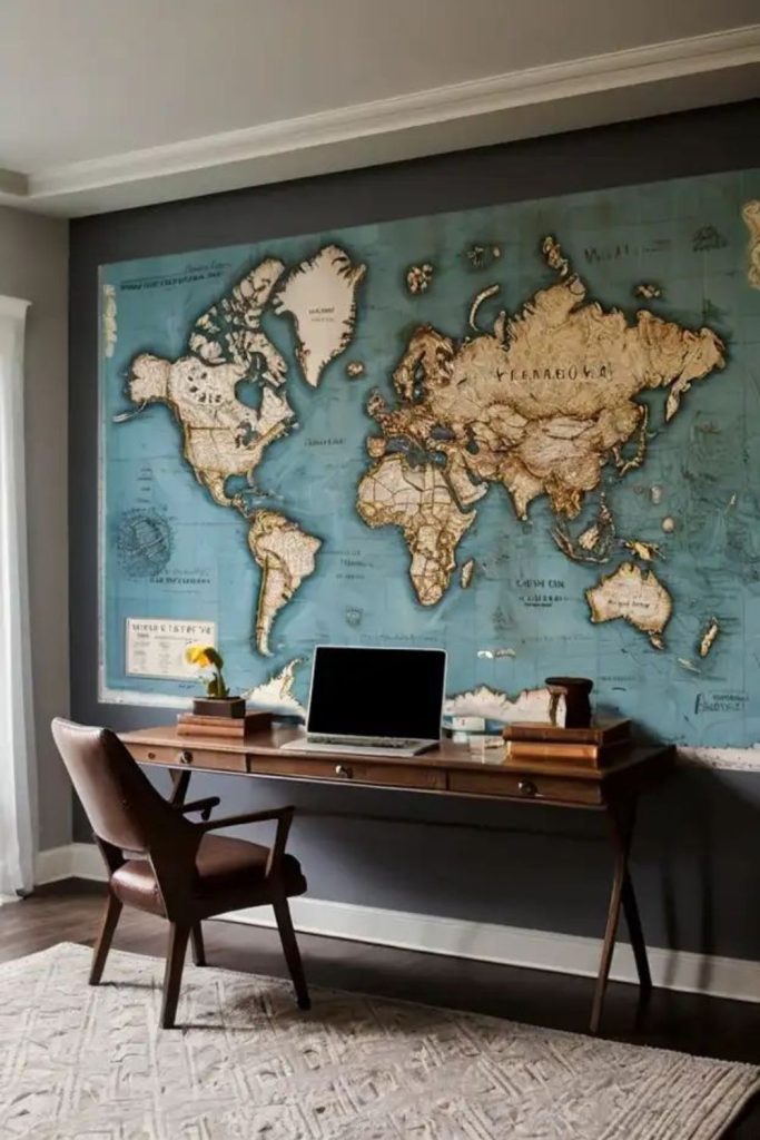 Old map mosaic creating nostalgic wall design